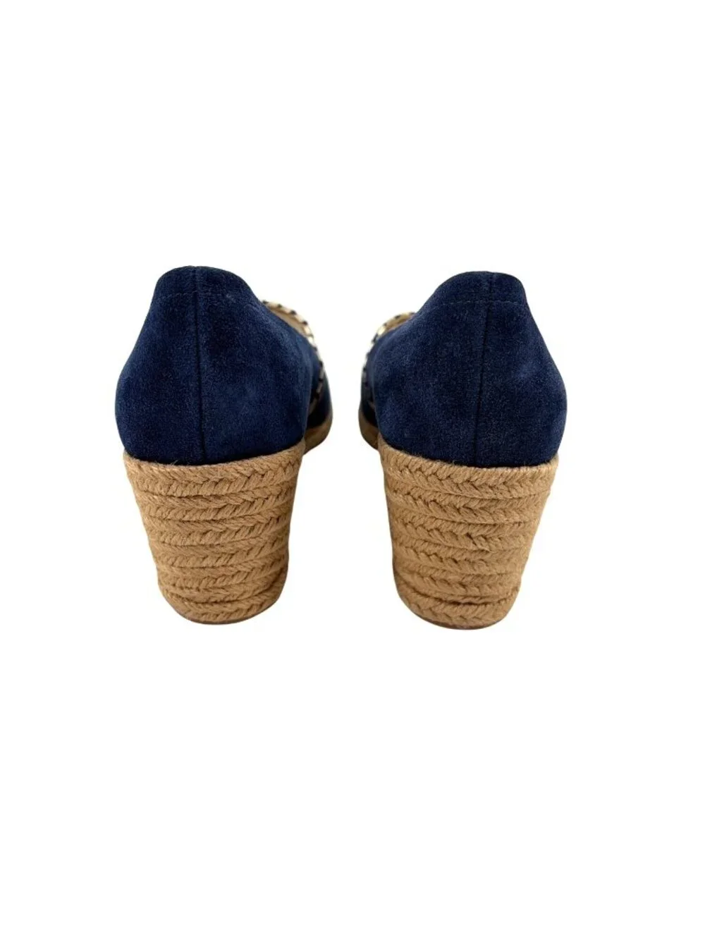 NIB Jack Rogers Palmer Wedge Womens 7.5M Espadrille Peep Toe Shoes Suede Blue